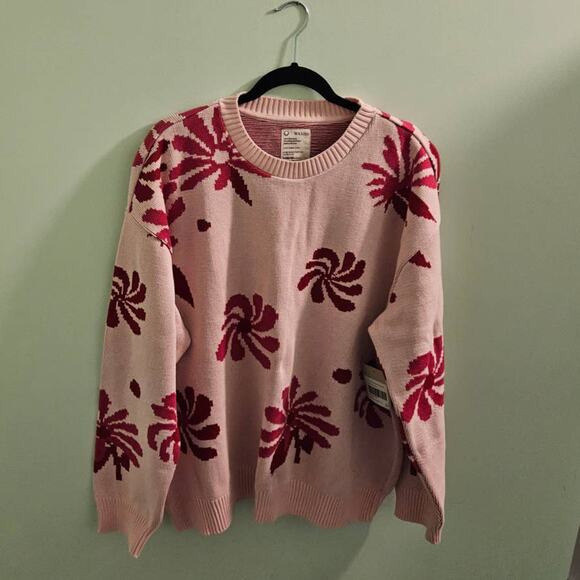 NWT! FOR DAYS Oversized Floral Crew Sweater in Light Pink Floral Organic Cotton - Picture 3 of 11